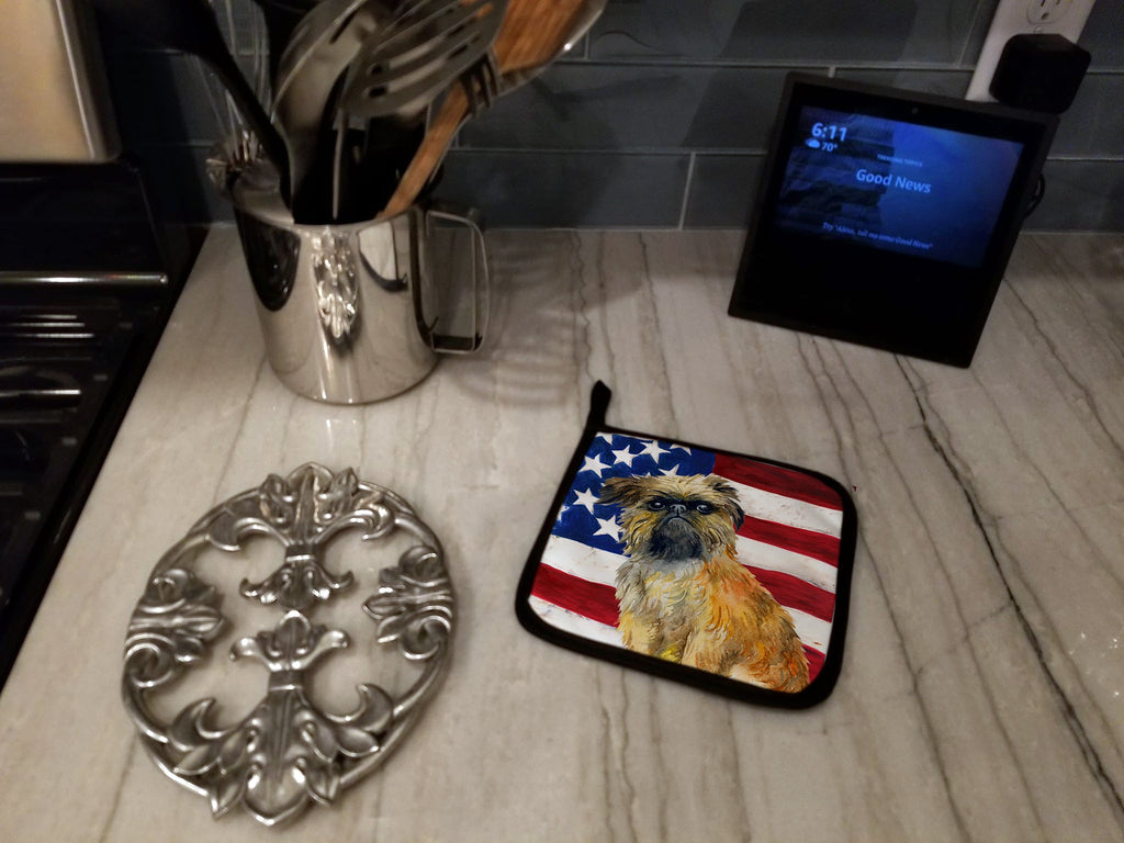 Brussels Griffon Patriotic Pot Holder Set of 2 Heat Resistant Quilted Hot Pads 7.5 x 7.5 Inch, Insulated Kitchen Trivets for Cooking & Baking