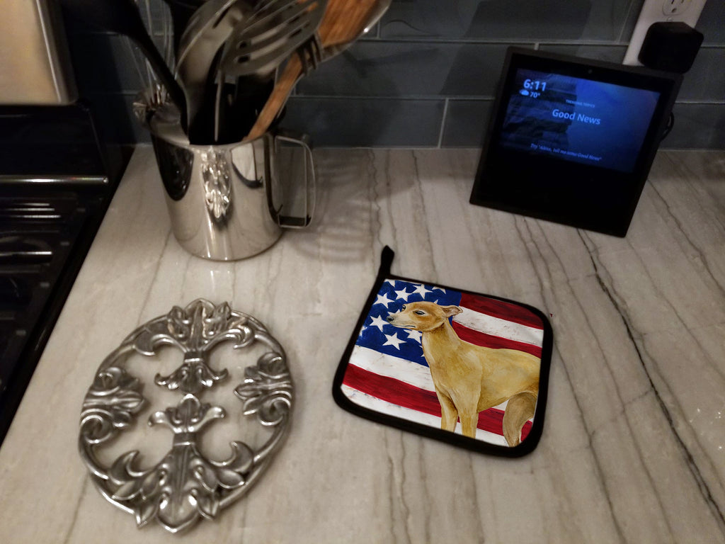 Italian Greyhound Patriotic Pot Holder Set of 2 Heat Resistant Quilted Hot Pads 7.5 x 7.5 Inch, Insulated Kitchen Trivets for Cooking & Baking