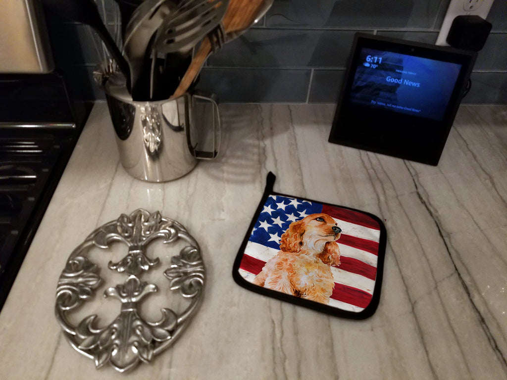 Cocker Spaniel Patriotic Pot Holder Set of 2 Heat Resistant Quilted Hot Pads 7.5 x 7.5 Inch, Insulated Kitchen Trivets for Cooking & Baking
