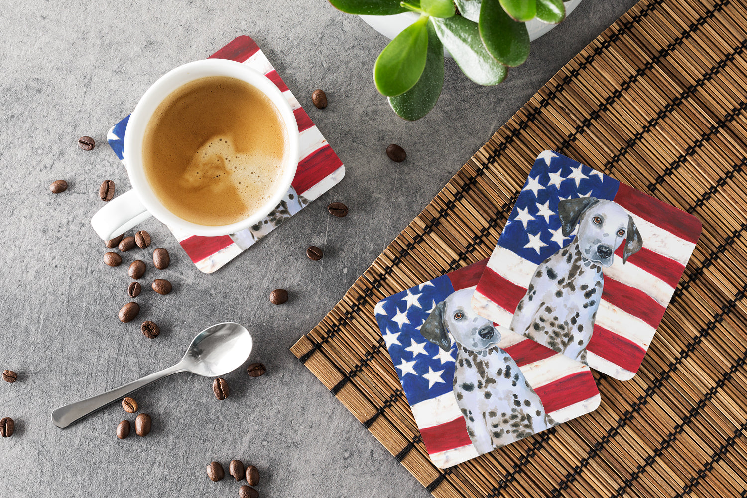 Dalmatian Puppy Patriotic Foam Coasters Set of 4 Cup Coasters for Indoor Outdoor, Tabletop Protection, Anti Slip, Mouse pad Material