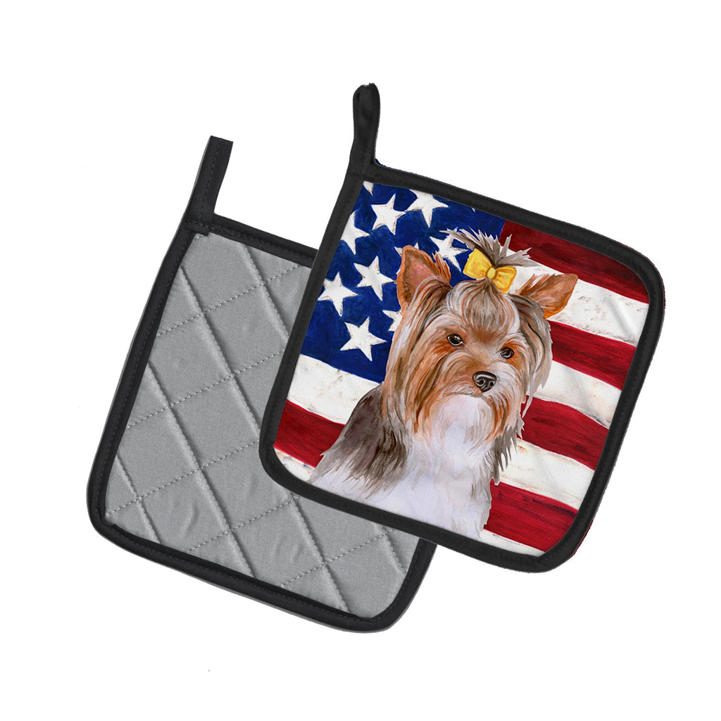 Yorkshire Terrier #2 Patriotic Pot Holder Set of 2 Heat Resistant Quilted Hot Pads 7.5 x 7.5 Inch, Insulated Kitchen Trivets for Cooking & Baking