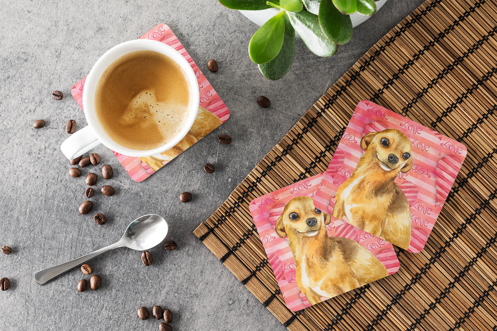 Chihuahua Love Foam Coasters Set of 4 Cup Coasters for Indoor Outdoor, Tabletop Protection, Anti Slip, Mouse pad Material