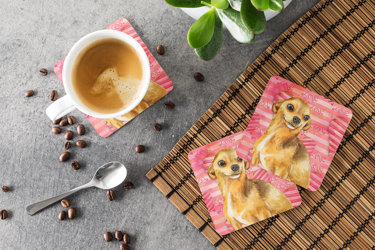 Chihuahua Love Foam Coasters Set of 4 Cup Coasters for Indoor Outdoor, Tabletop Protection, Anti Slip, Mouse pad Material