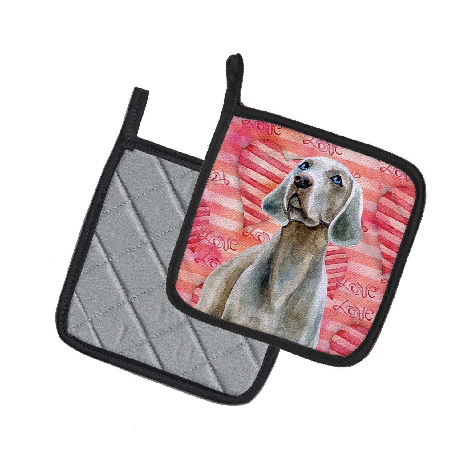 Weimaraner Love Pot Holder Set of 2 Heat Resistant Quilted Hot Pads 7.5 x 7.5 Inch, Insulated Kitchen Trivets for Cooking & Baking