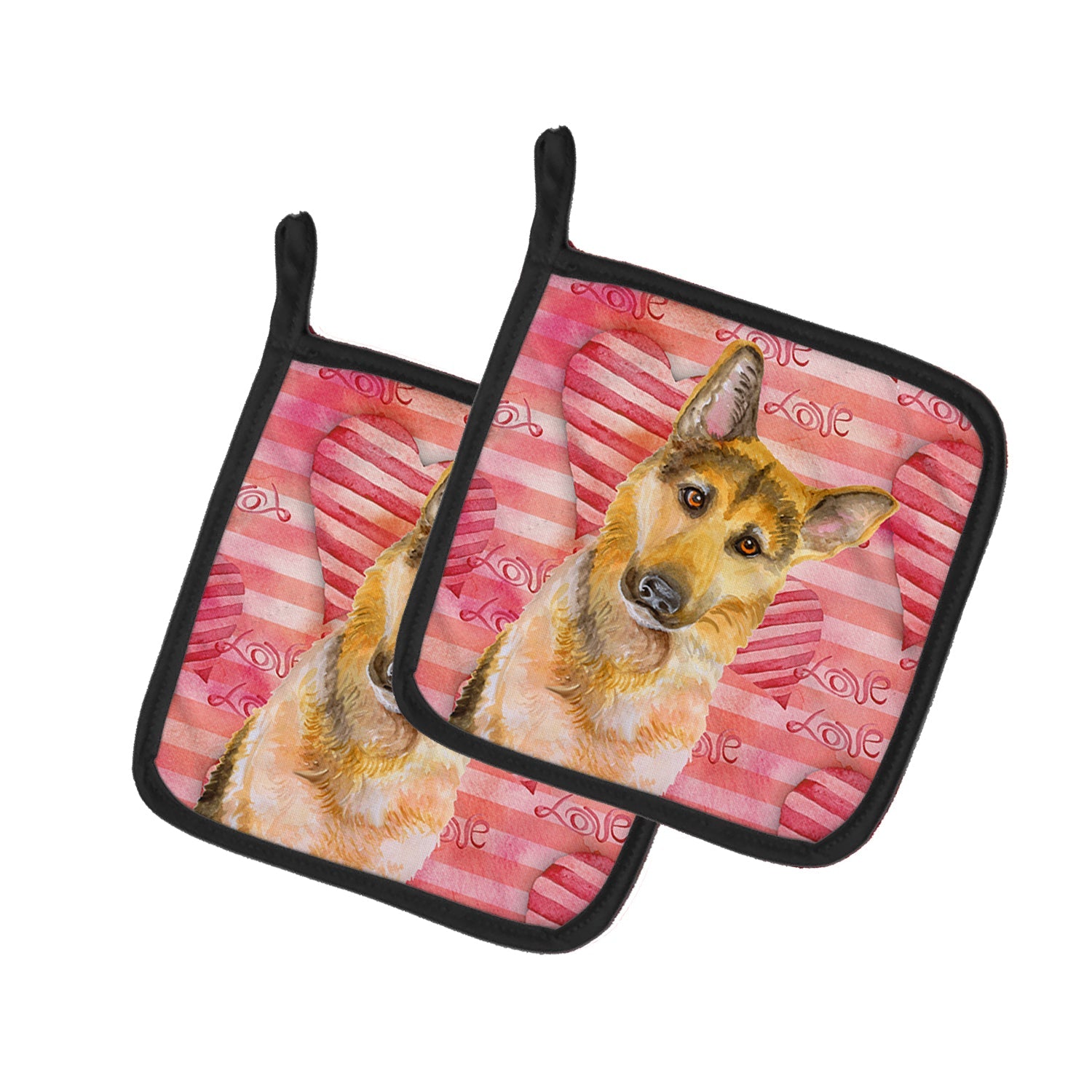 German Shepherd #2 Love Pot Holder Set of 2 Heat Resistant Quilted Hot Pads 7.5 x 7.5 Inch, Insulated Kitchen Trivets for Cooking & Baking