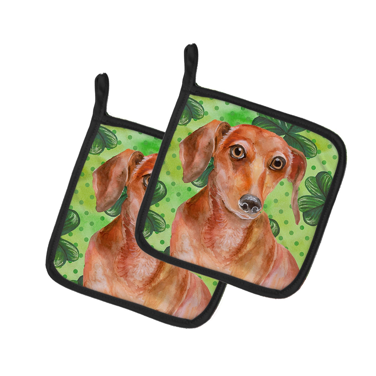 Red Dachshund St Patrick's Pot Holder Set of 2 Heat Resistant Quilted Hot Pads 7.5 x 7.5 Inch, Insulated Kitchen Trivets for Cooking & Baking