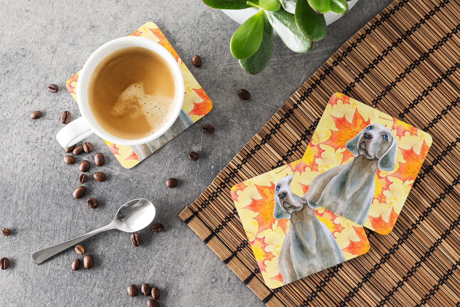Weimaraner Fall Foam Coasters Set of 4 Cup Coasters for Indoor Outdoor, Tabletop Protection, Anti Slip, Mouse pad Material