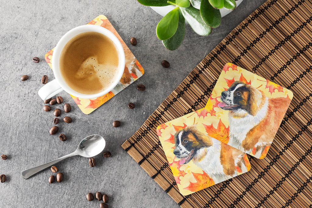 Saint Bernard Fall Foam Coasters Set of 4 Cup Coasters for Indoor Outdoor, Tabletop Protection, Anti Slip, Mouse pad Material