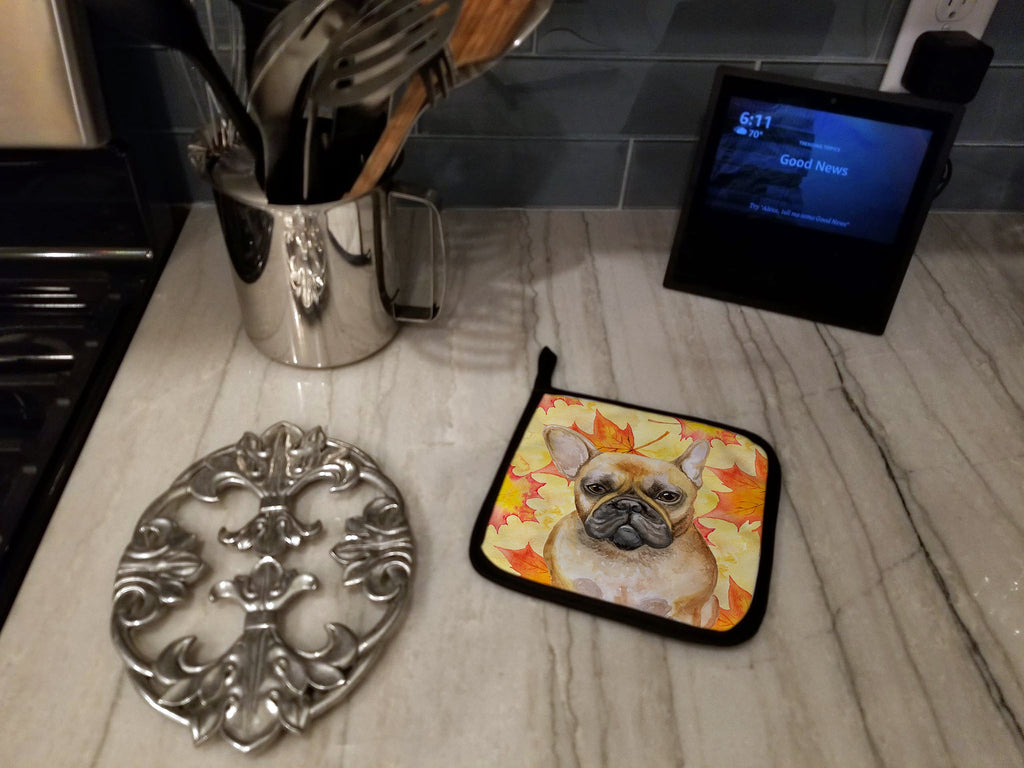 French Bulldog Fall Pot Holder Set of 2 Heat Resistant Quilted Hot Pads 7.5 x 7.5 Inch, Insulated Kitchen Trivets for Cooking & Baking