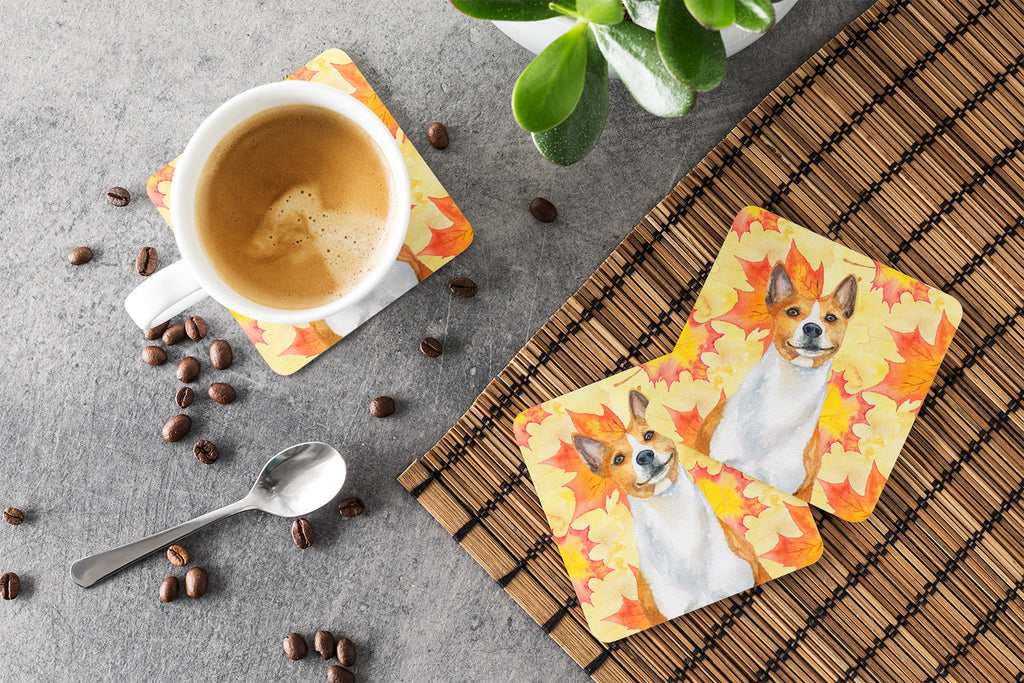 Basenji Fall Foam Coasters Set of 4 Cup Coasters for Indoor Outdoor, Tabletop Protection, Anti Slip, Mouse pad Material