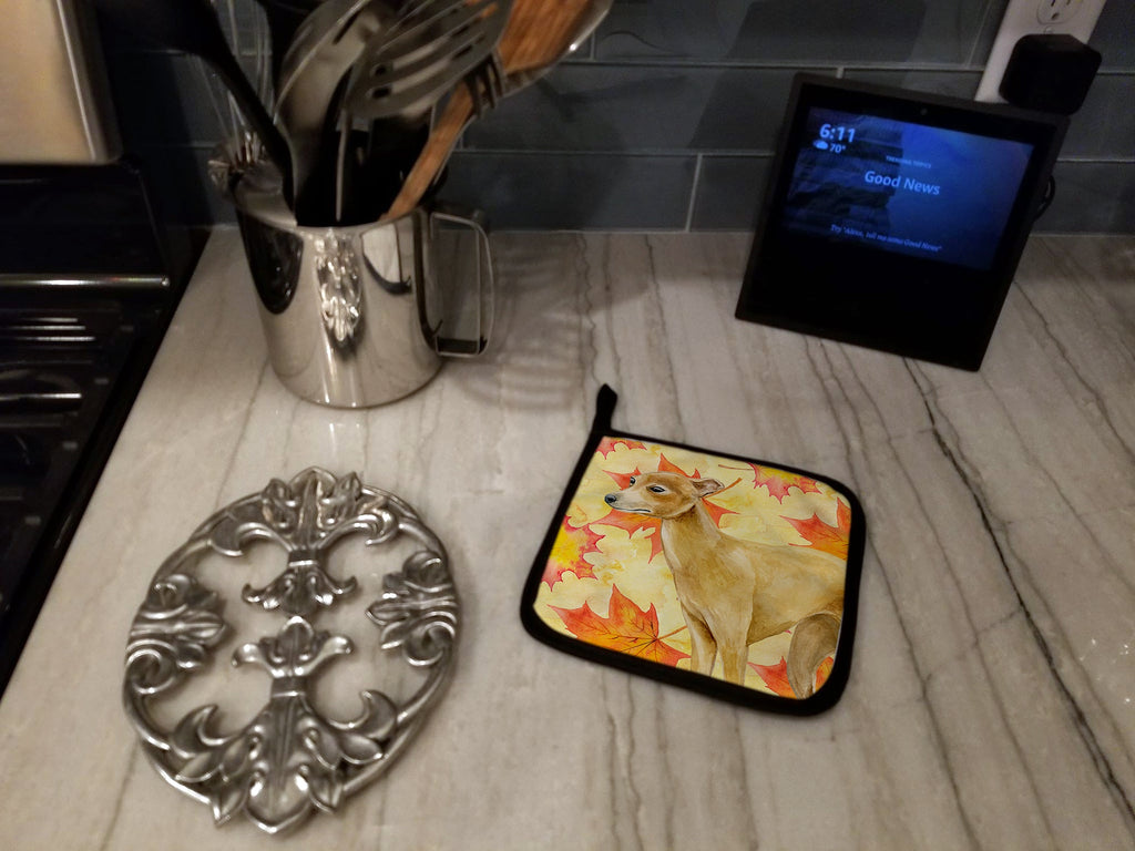 Italian Greyhound Fall Pot Holder Set of 2 Heat Resistant Quilted Hot Pads 7.5 x 7.5 Inch, Insulated Kitchen Trivets for Cooking & Baking