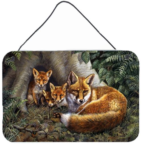 A Family of Foxes at Home Wall or Door Hanging Prints Aluminum Metal Sign Kitchen Wall Bar Bathroom Plaque Home Decor, 8HX12W, Multicolor