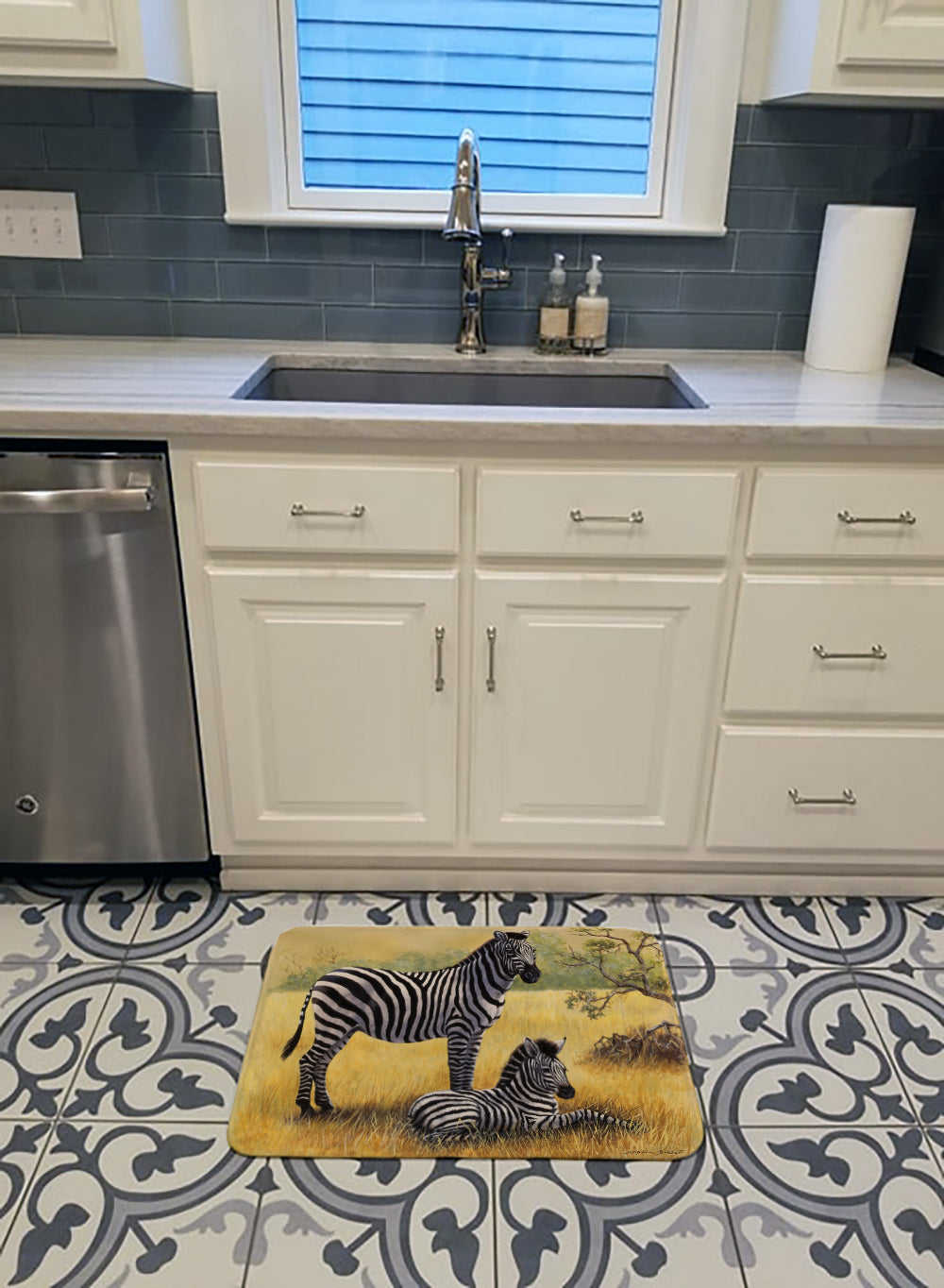 Zebras by Daphne Baxter Memory Foam Kitchen Mat Machine Washable Anti-Fatigue Cushion Comfort Bath or Kitchen Rug