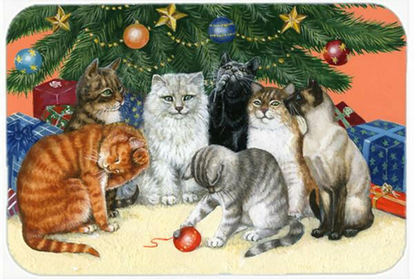Cats under the Christmas Tree Cutting Board Tempered Glass Kitchen Cutting Surface, Heat Resistant Chopping, Non-Slip Feet, Food Prep & Serving