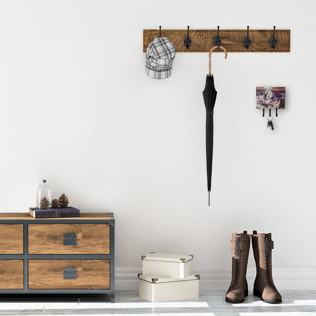 Chicken Hen Feeding Time Leash or Key Holder Wall Hooks, Coat Rack Wall Mount, for Hanging Keys, Towels, Aprons, Leashes