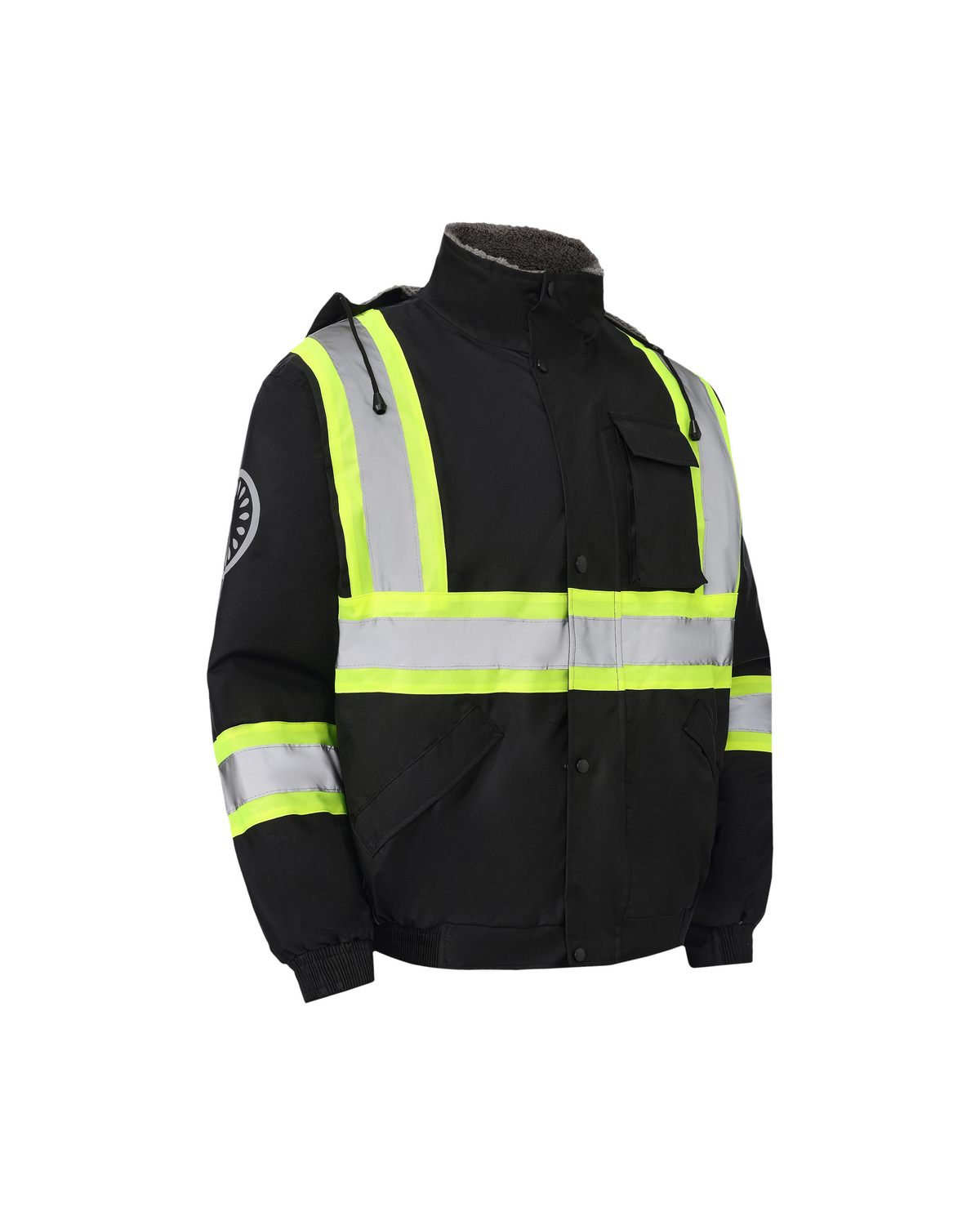 Kiwi High Visibility Hooded & Sherpa Lined ANSI/ISEA 107-2020 Reflector Contrast Trimmed Water Resistant Black Safety Jacket [71200]