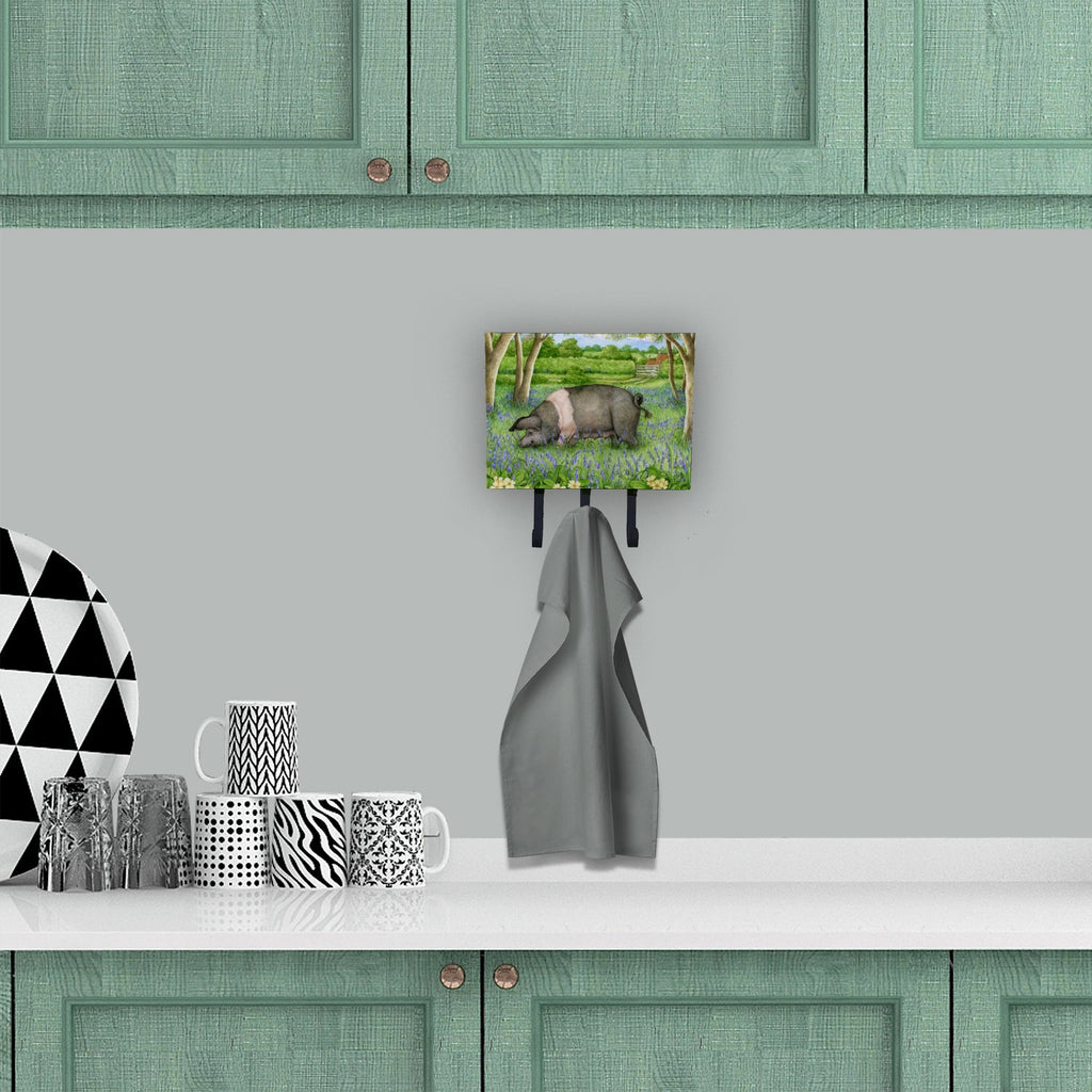 Pig In Bluebells by Debbie Cook Leash or Key Holder Wall Hooks, Coat Rack Wall Mount, for Hanging Keys, Towels, Aprons, Leashes