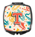 Letter T Retro Teal Orange Musical Instruments Initial Compact Mirror Decorative Travel Makeup Mirror for Women Girls Gifts Pocket Makeup Mirror Folding Handheld