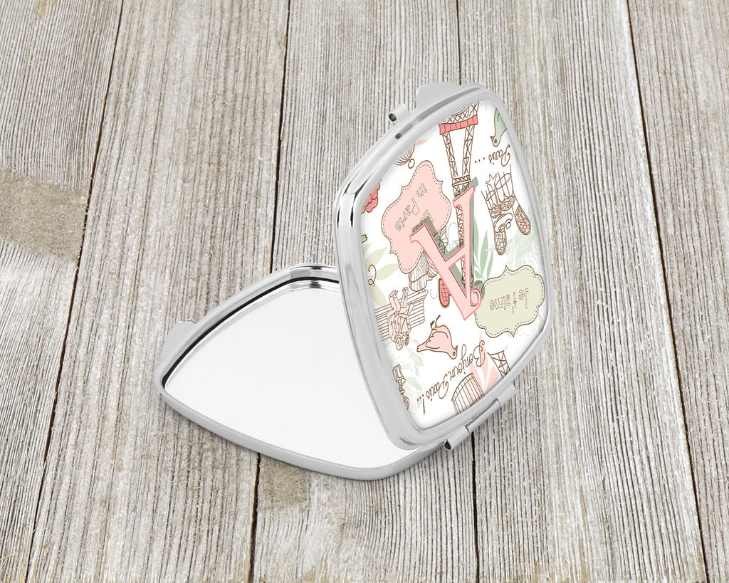 Letter A Love in Paris Pink Compact Mirror Decorative Travel Makeup Mirror for Women Girls Gifts Pocket Makeup Mirror Folding Handheld