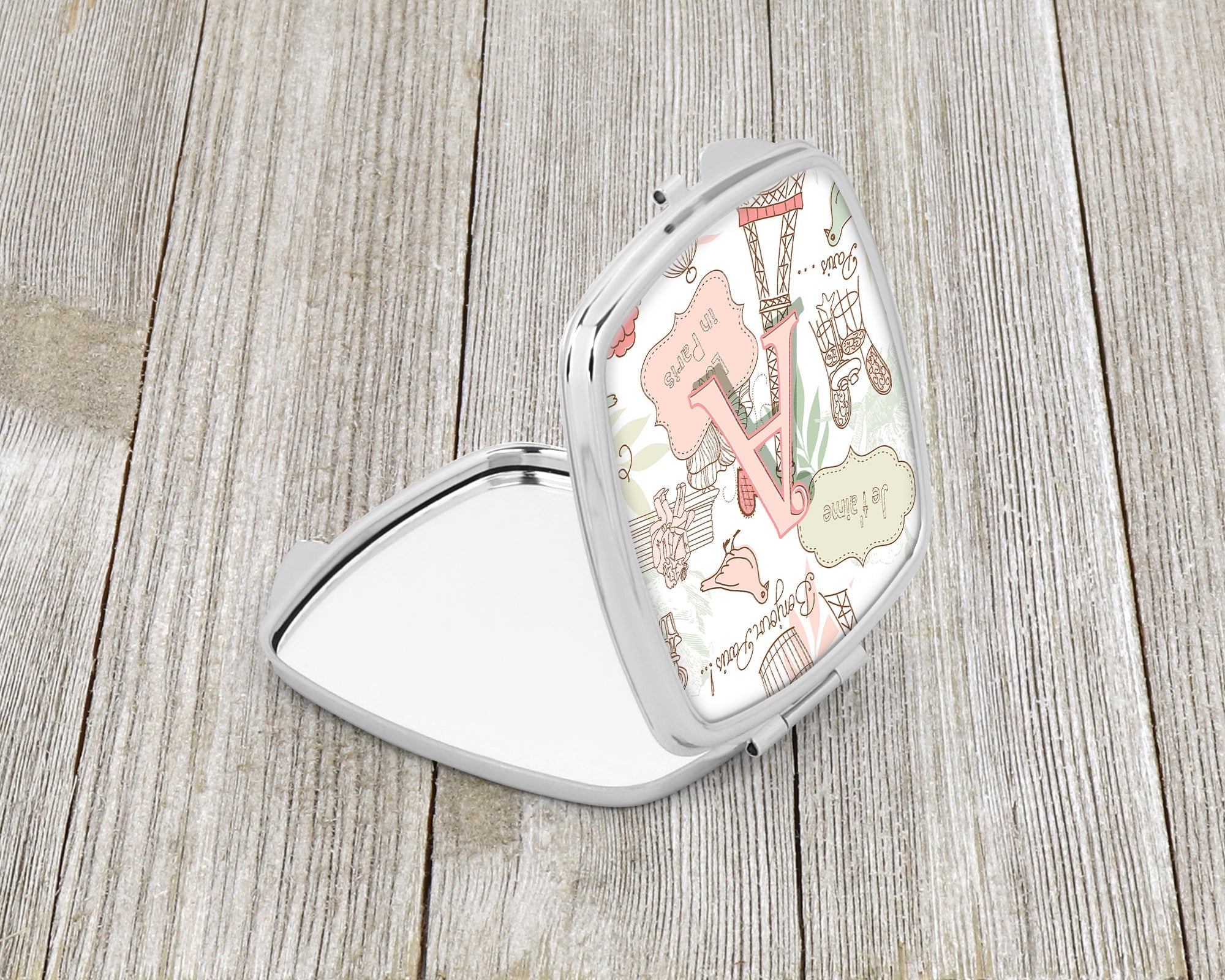 Letter A Love in Paris Pink Compact Mirror Decorative Travel Makeup Mirror for Women Girls Gifts Pocket Makeup Mirror Folding Handheld