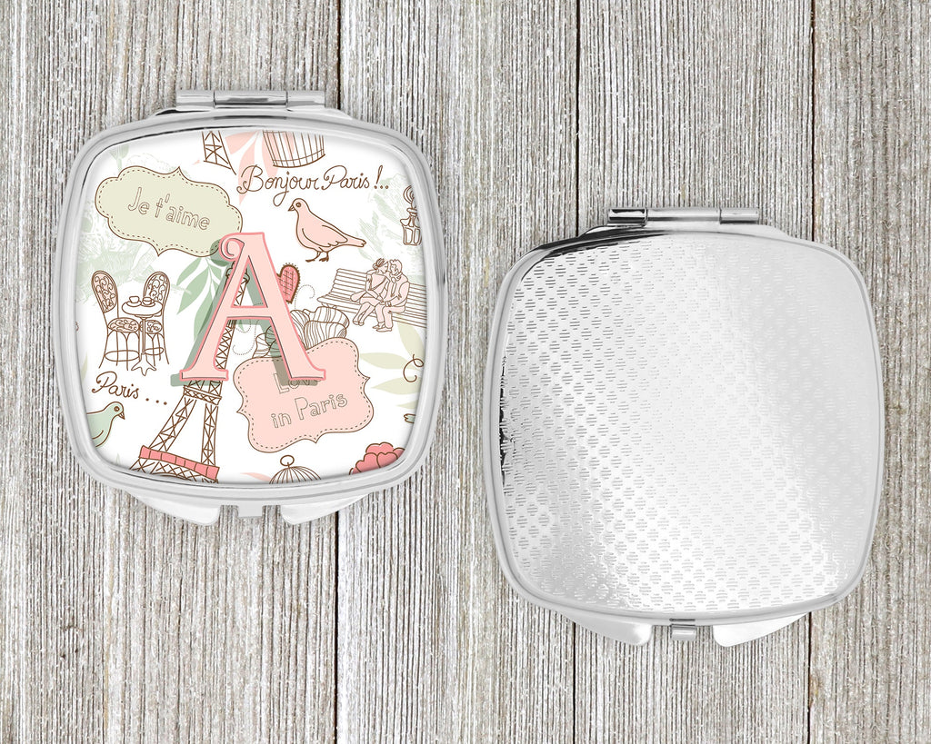 Letter A Love in Paris Pink Compact Mirror Decorative Travel Makeup Mirror for Women Girls Gifts Pocket Makeup Mirror Folding Handheld