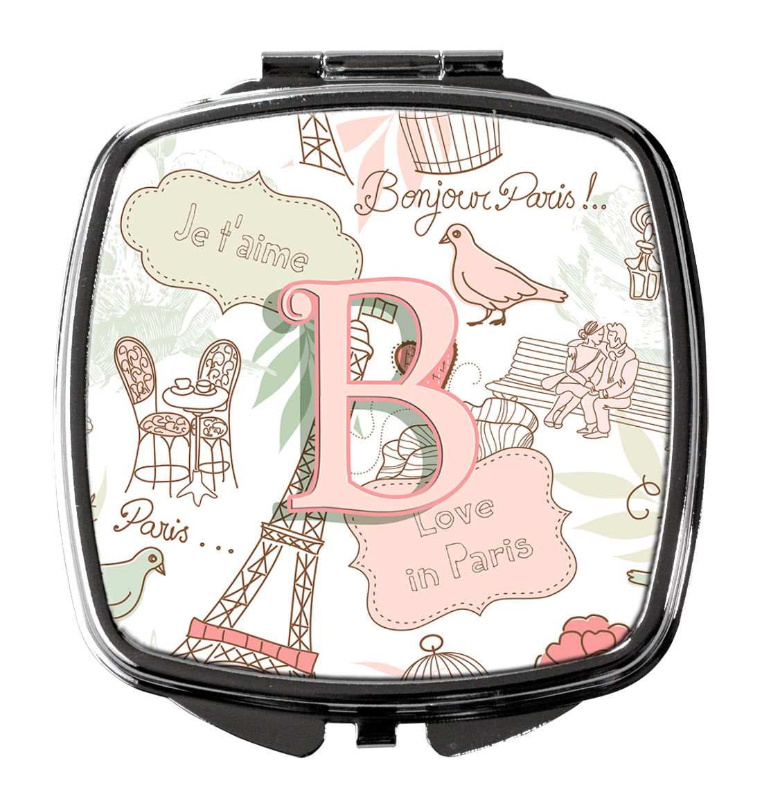 Letter B Love in Paris Pink Compact Mirror Decorative Travel Makeup Mirror for Women Girls Gifts Pocket Makeup Mirror Folding Handheld