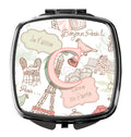 Letter C Love in Paris Pink Compact Mirror Decorative Travel Makeup Mirror for Women Girls Gifts Pocket Makeup Mirror Folding Handheld