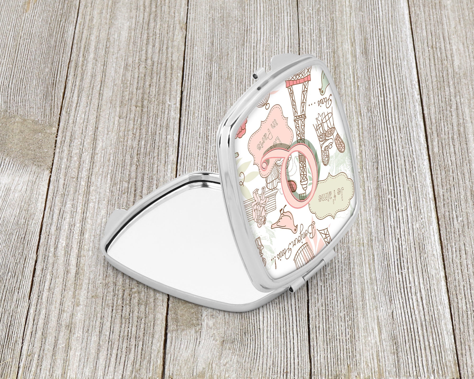 Letter Q Love in Paris Pink Compact Mirror Decorative Travel Makeup Mirror for Women Girls Gifts Pocket Makeup Mirror Folding Handheld