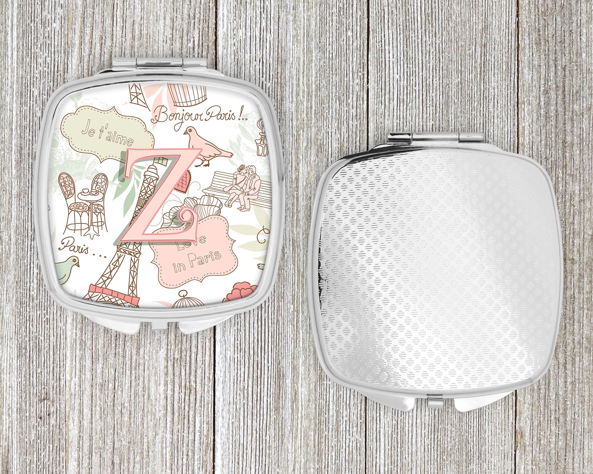 Letter Z Love in Paris Pink Compact Mirror Decorative Travel Makeup Mirror for Women Girls Gifts Pocket Makeup Mirror Folding Handheld
