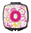 Letter O Flowers and Butterflies Pink Compact Mirror Decorative Travel Makeup Mirror for Women Girls Gifts Pocket Makeup Mirror Folding Handheld