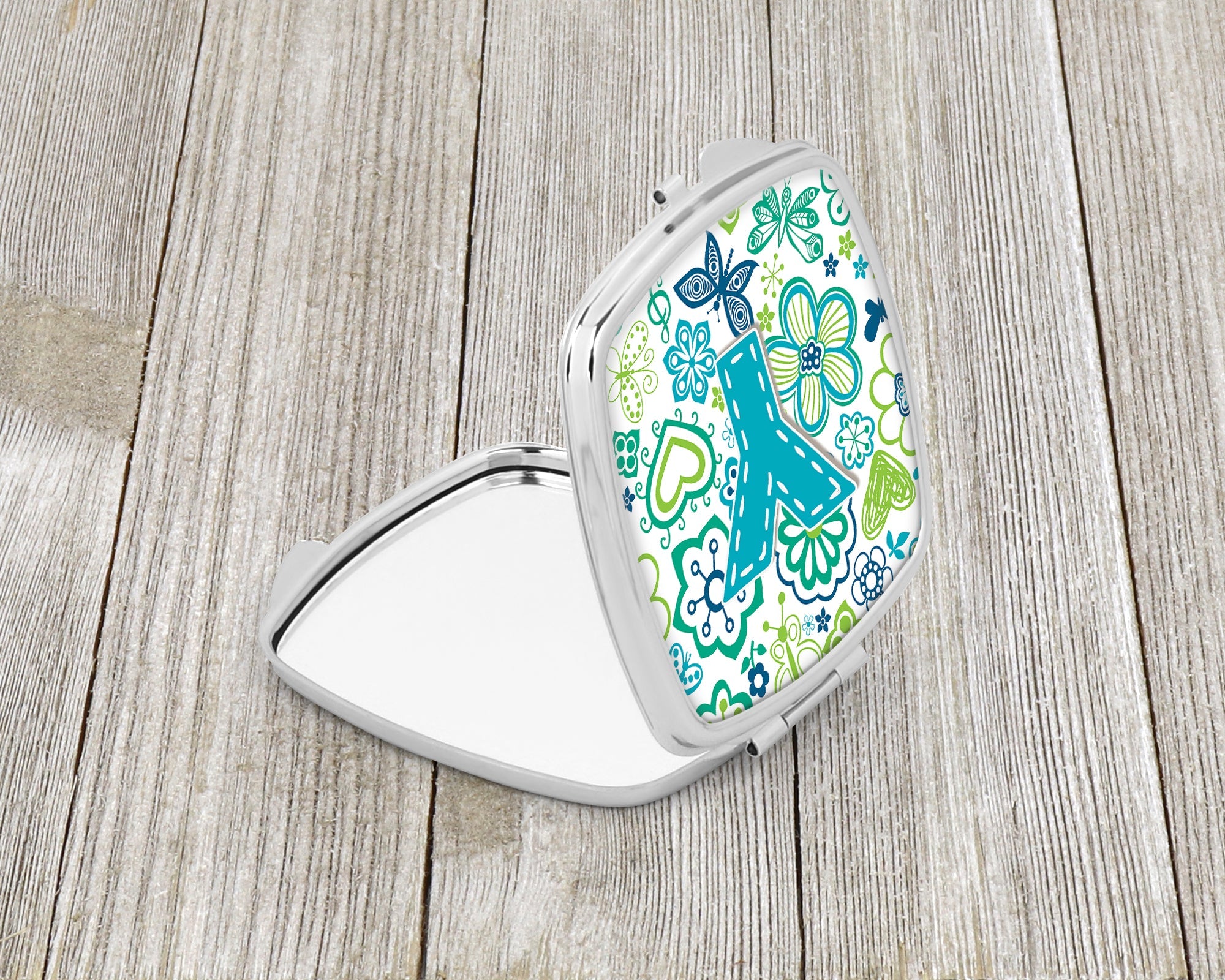 Letter Y Flowers and Butterflies Teal Blue Compact Mirror Decorative Travel Makeup Mirror for Women Girls Gifts Pocket Makeup Mirror Folding Handheld