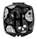 Letter H Day of the Dead Skulls Black Compact Mirror Decorative Travel Makeup Mirror for Women Girls Gifts Pocket Makeup Mirror Folding Handheld