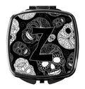 Letter Z Day of the Dead Skulls Black Compact Mirror Decorative Travel Makeup Mirror for Women Girls Gifts Pocket Makeup Mirror Folding Handheld