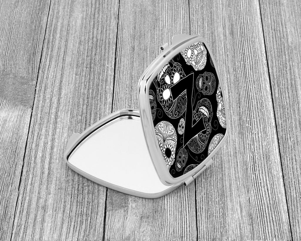 Letter Z Day of the Dead Skulls Black Compact Mirror Decorative Travel Makeup Mirror for Women Girls Gifts Pocket Makeup Mirror Folding Handheld