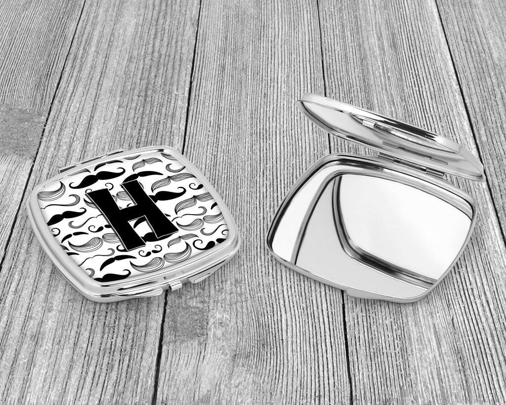 Letter H Moustache Initial Compact Mirror Decorative Travel Makeup Mirror for Women Girls Gifts Pocket Makeup Mirror Folding Handheld