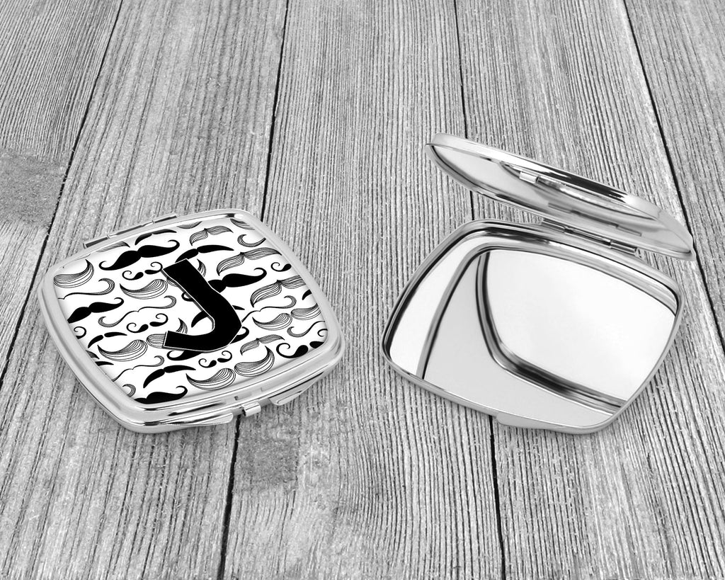 Letter J Moustache Initial Compact Mirror Decorative Travel Makeup Mirror for Women Girls Gifts Pocket Makeup Mirror Folding Handheld