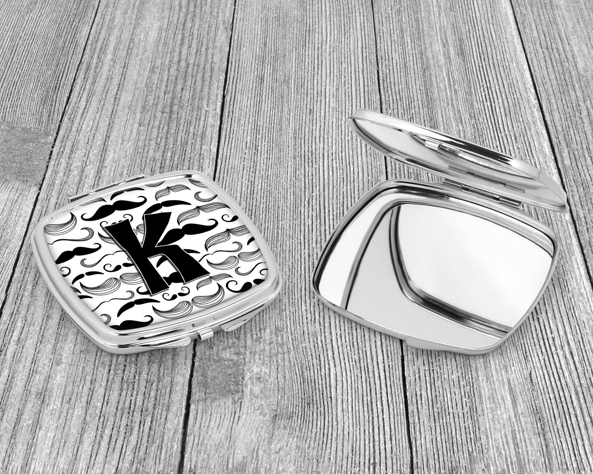 Letter K Moustache Initial Compact Mirror Decorative Travel Makeup Mirror for Women Girls Gifts Pocket Makeup Mirror Folding Handheld
