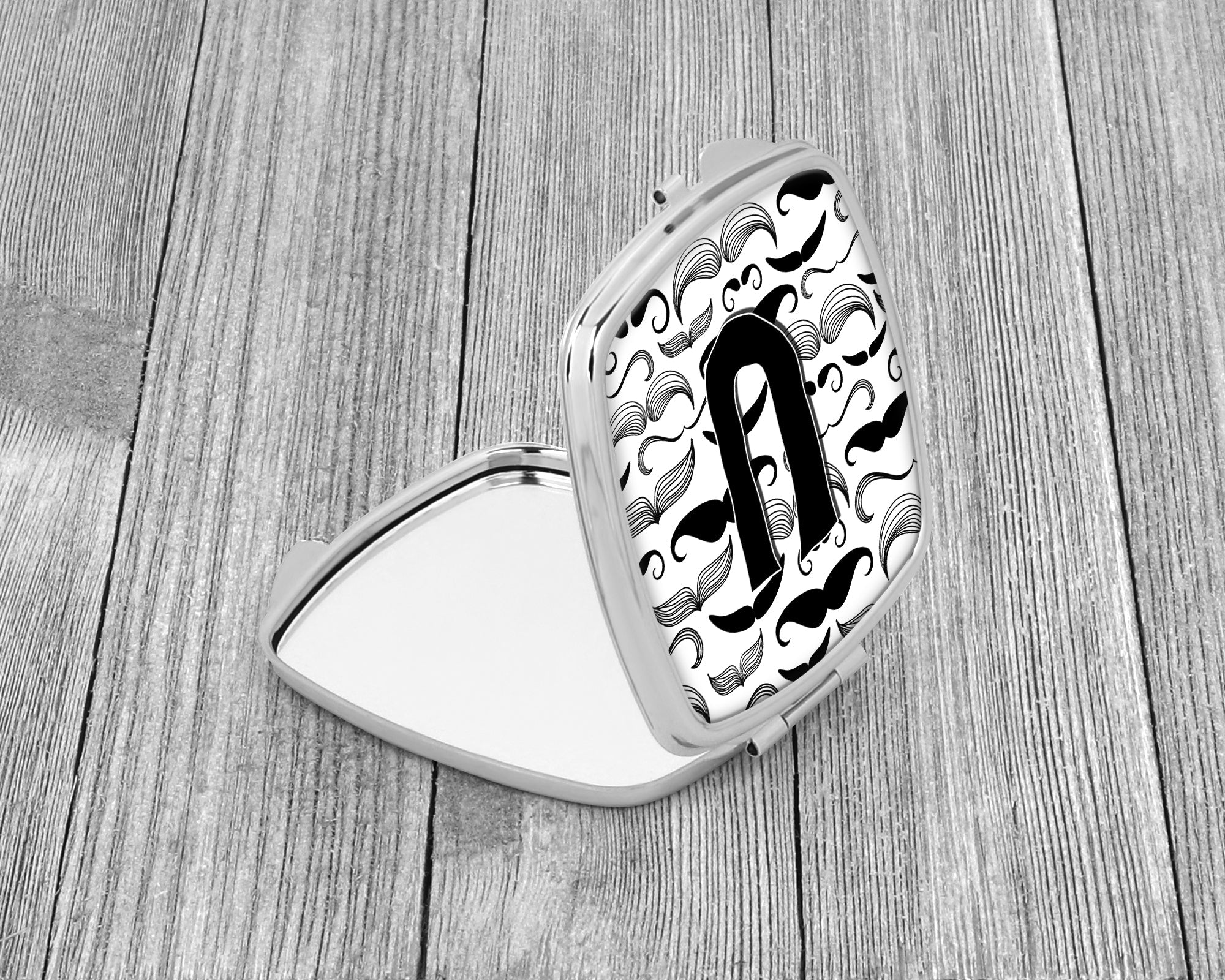 Letter U Moustache Initial Compact Mirror Decorative Travel Makeup Mirror for Women Girls Gifts Pocket Makeup Mirror Folding Handheld