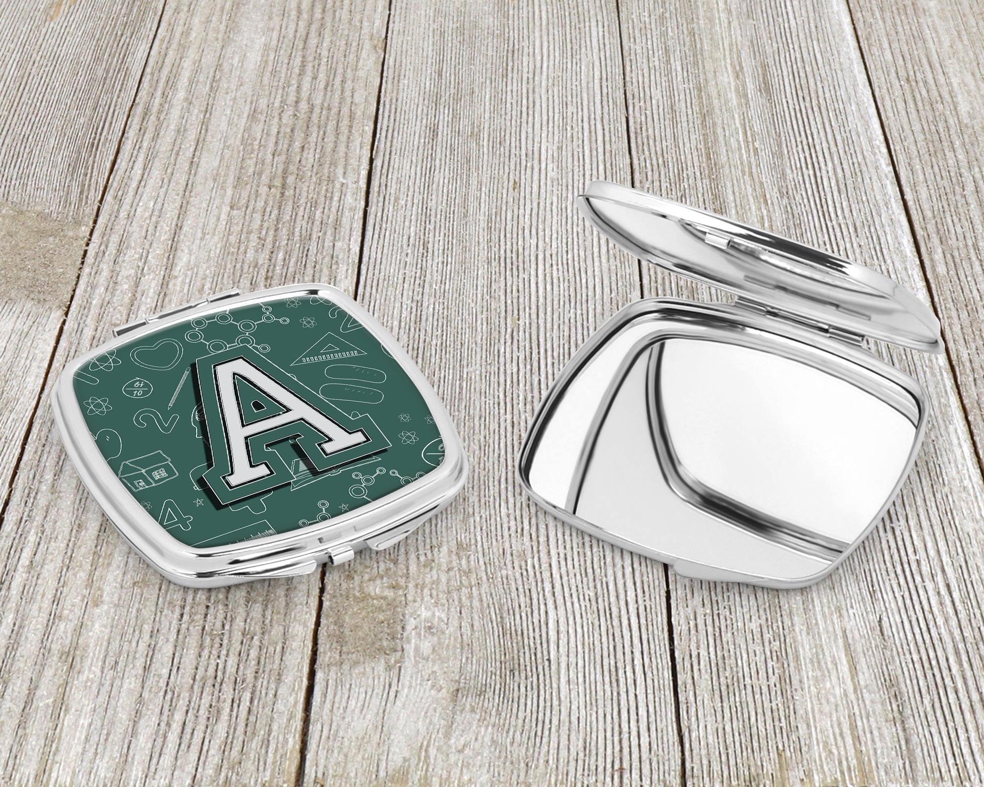 Letter A Back to School Initial Compact Mirror Decorative Travel Makeup Mirror for Women Girls Gifts Pocket Makeup Mirror Folding Handheld