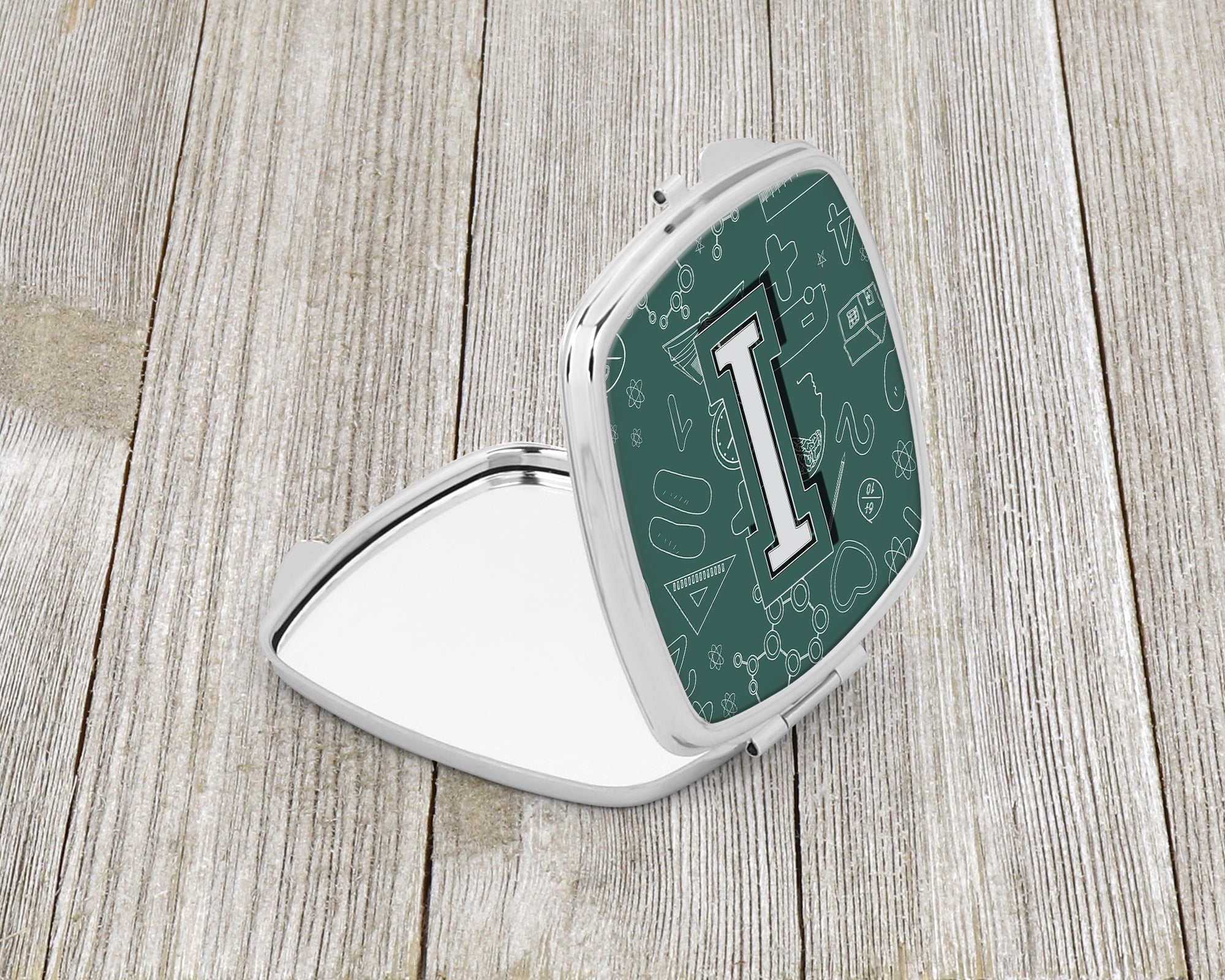 Letter I Back to School Initial Compact Mirror Decorative Travel Makeup Mirror for Women Girls Gifts Pocket Makeup Mirror Folding Handheld