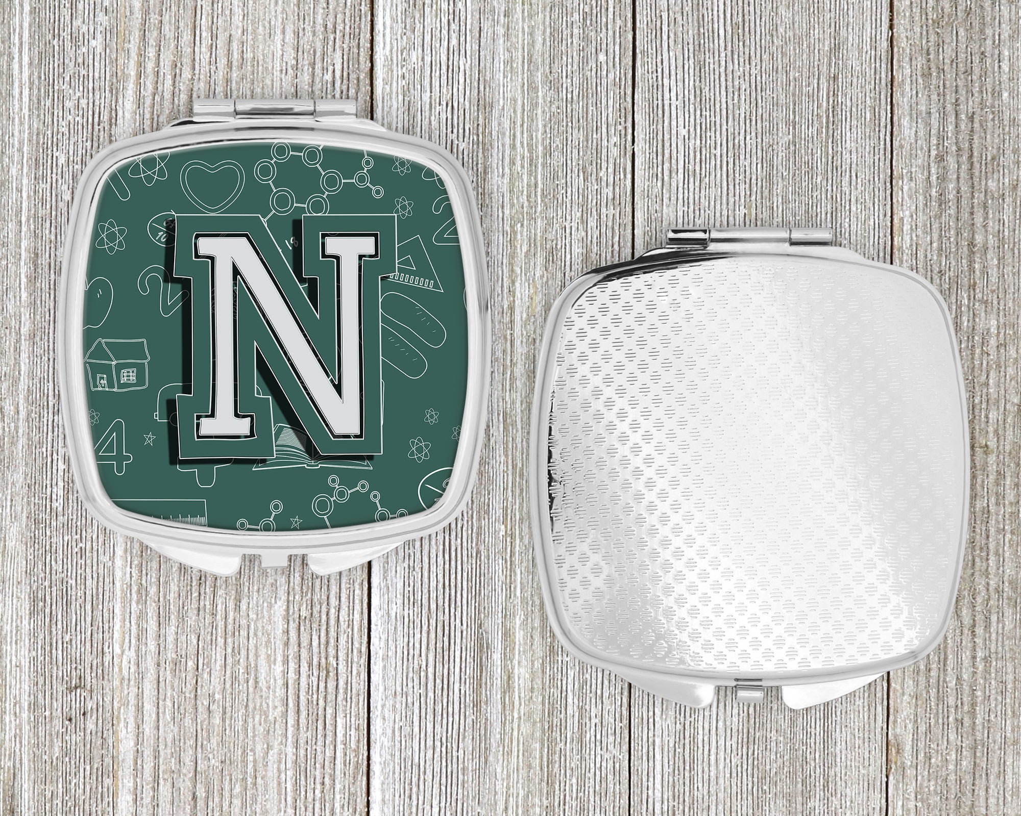 Letter N Back to School Initial Compact Mirror Decorative Travel Makeup Mirror for Women Girls Gifts Pocket Makeup Mirror Folding Handheld