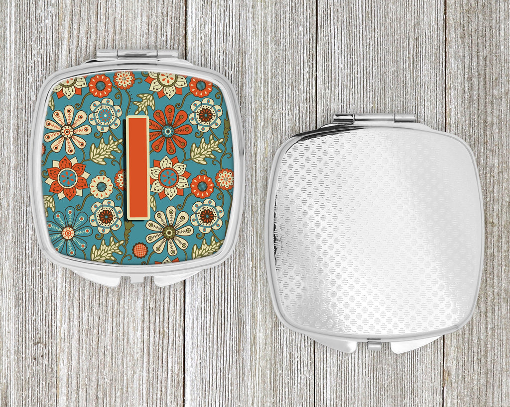 Letter I Flowers Retro Blue Compact Mirror Decorative Travel Makeup Mirror for Women Girls Gifts Pocket Makeup Mirror Folding Handheld