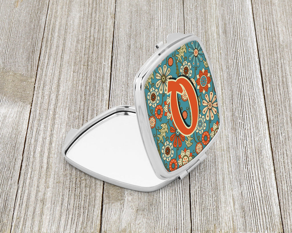 Letter Q Flowers Retro Blue Compact Mirror Decorative Travel Makeup Mirror for Women Girls Gifts Pocket Makeup Mirror Folding Handheld