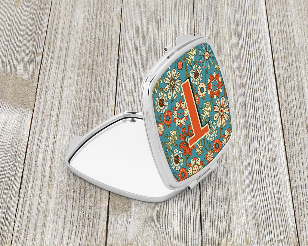Letter T Flowers Retro Blue Compact Mirror Decorative Travel Makeup Mirror for Women Girls Gifts Pocket Makeup Mirror Folding Handheld