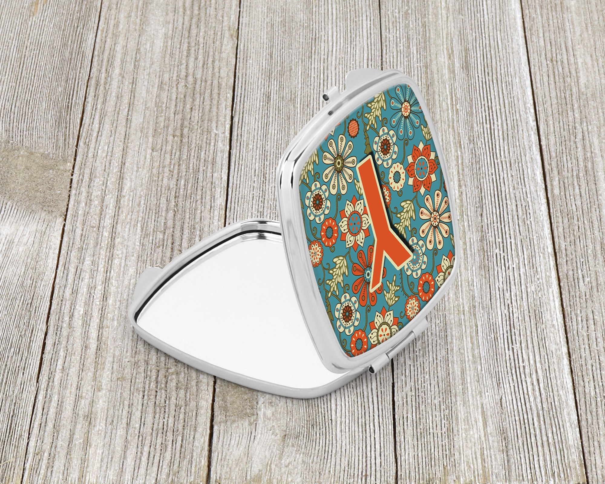 Letter Y Flowers Retro Blue Compact Mirror Decorative Travel Makeup Mirror for Women Girls Gifts Pocket Makeup Mirror Folding Handheld