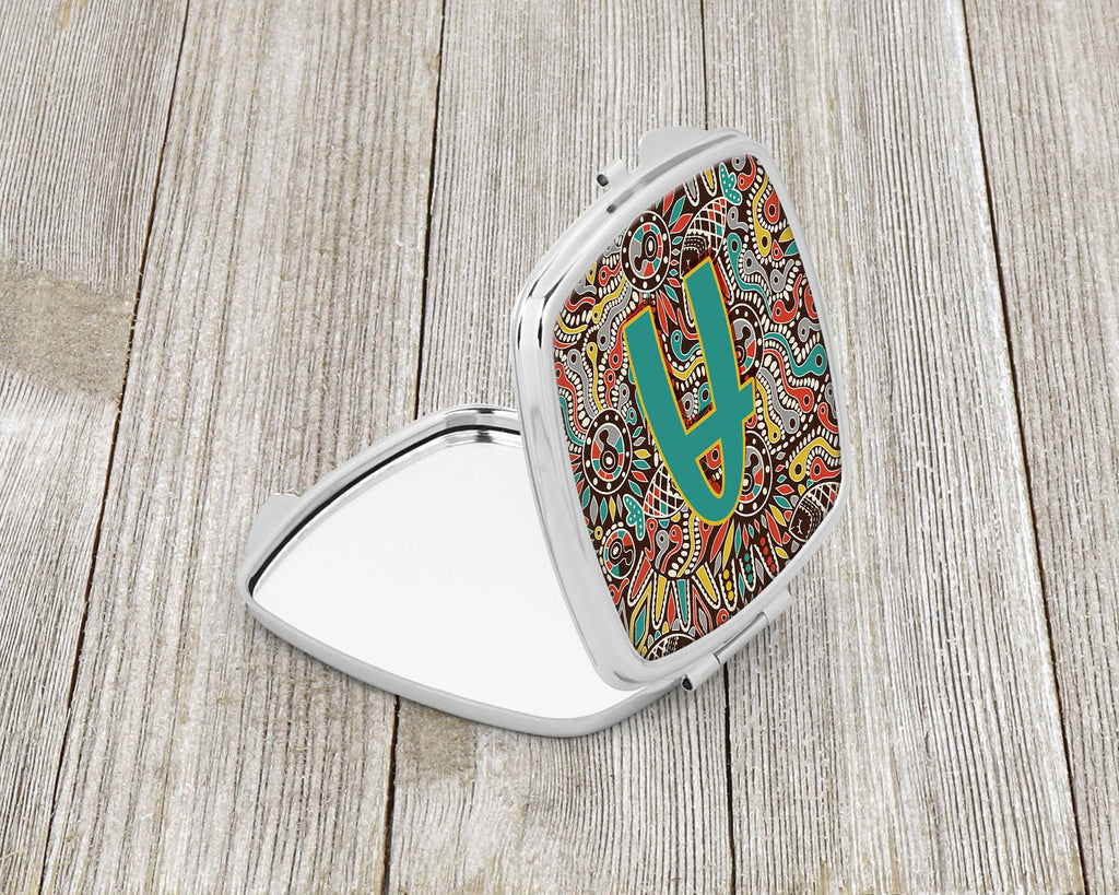 Letter A Retro Tribal Alphabet Initial Compact Mirror Decorative Travel Makeup Mirror for Women Girls Gifts Pocket Makeup Mirror Folding Handheld