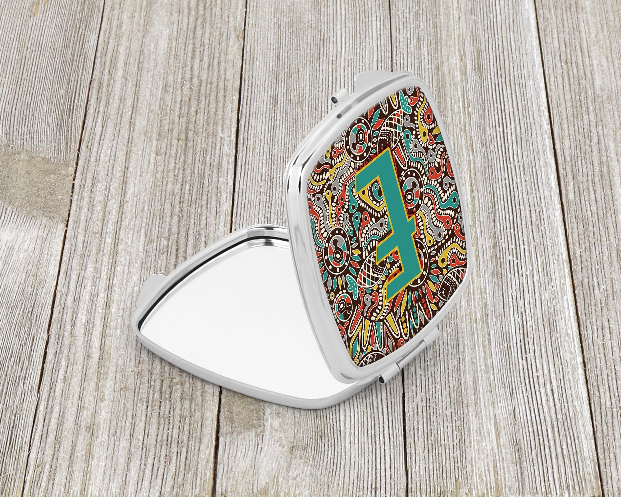 Letter E Retro Tribal Alphabet Initial Compact Mirror Decorative Travel Makeup Mirror for Women Girls Gifts Pocket Makeup Mirror Folding Handheld