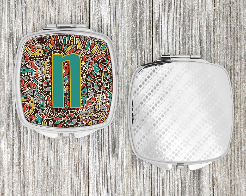 Letter N Retro Tribal Alphabet Initial Compact Mirror Decorative Travel Makeup Mirror for Women Girls Gifts Pocket Makeup Mirror Folding Handheld
