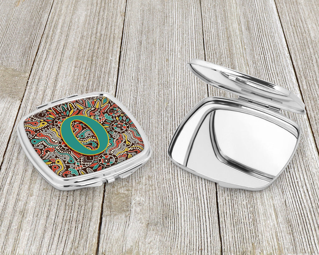 Letter O Retro Tribal Alphabet Initial Compact Mirror Decorative Travel Makeup Mirror for Women Girls Gifts Pocket Makeup Mirror Folding Handheld