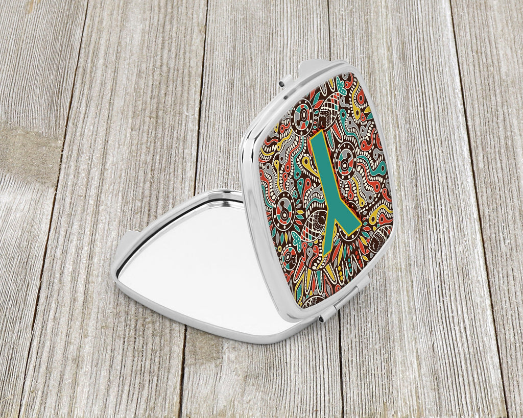 Letter Y Retro Tribal Alphabet Initial Compact Mirror Decorative Travel Makeup Mirror for Women Girls Gifts Pocket Makeup Mirror Folding Handheld